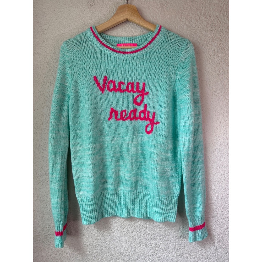 Lilly Pulitzer Vacay Ready Sweater Mint Green Pink Wool Blend Pullover Small